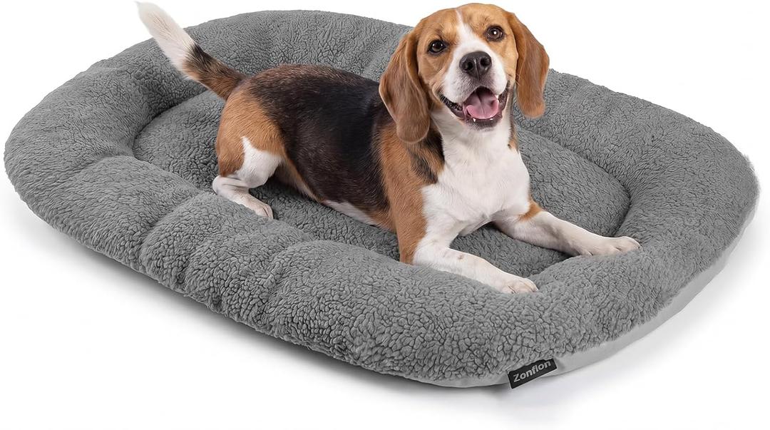 Pet Bed for Crates, Ideal for Dog Crates for Medium Dogs, Washable Reversible Plush & Oxford Pad for Large Breeds, Cozy Warm & Cooling Cushion for All Seasons, Oval Design, Fits 36 Inch, Grey