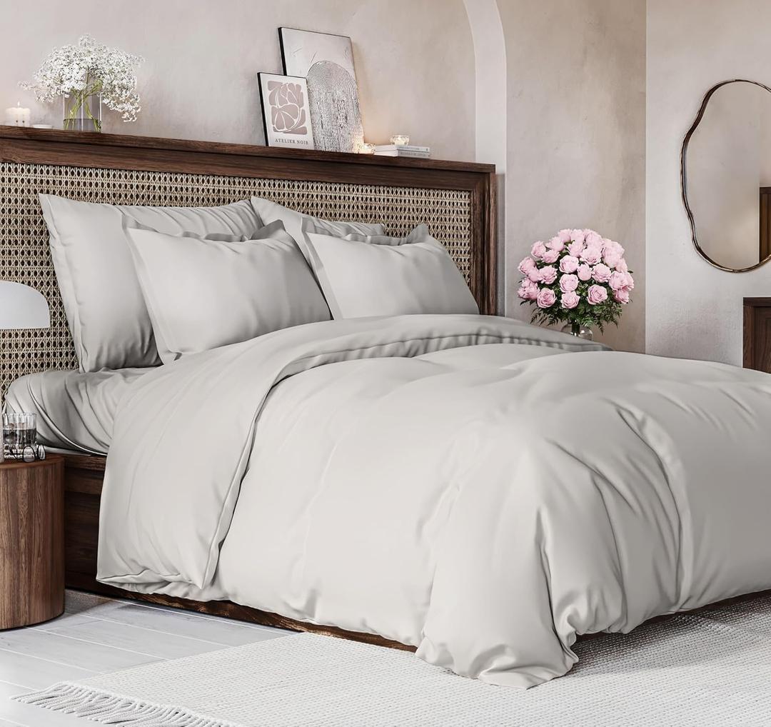 Duvet Cover Full Size Set - Extra Soft Full Size Duvet Cover 80 x 90 with 2 Pillow Shams - Hotel Luxury Easy Care and Fade Free w/ Zipper Closures & Ties - Comfy Breathable Bedding Set (French Grey) (04 - French Grey (No Comforter))