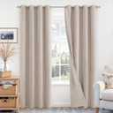 BGment 100% Blackout Curtains for Bedroom/Living Room- 84 Inch Long Linen Textured Thermal Insulated Total Light Blocking Bronze Grommet Window Drapes for Farmhouse, 2 Panels, 52 x 84 Inch, Tan (Natural)