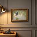 Vintage Gold Framed Heron Wall Art, Retro Impressionist Wetland Coastal Bird Oil Painting Canvas Print, Antique Blue Heron Wall Decor, Rustic Nature Cottagecore Poster Artwork for Bedroom Living Room, 24"L x 16"W