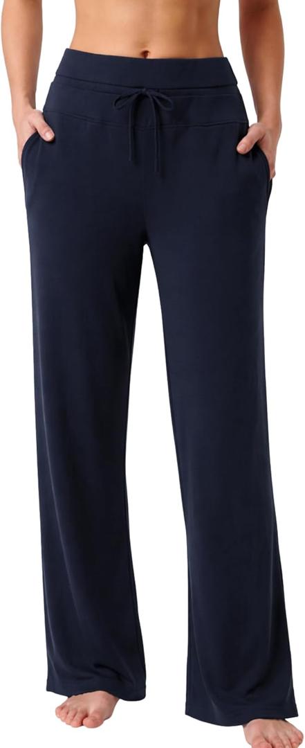 2 x Liberty Pro Womens High-Waisted Ankle-Length Lounge Pants, 26 Inseam Wide Leg Drawstring Casual Bottoms with Pockets (L)