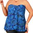 Daci Plus Size Bandeau Tankini Swimsuit for Women 2 Piece Halter Swim Top with Shorts Tummy Control Bathing Suits, 24 W