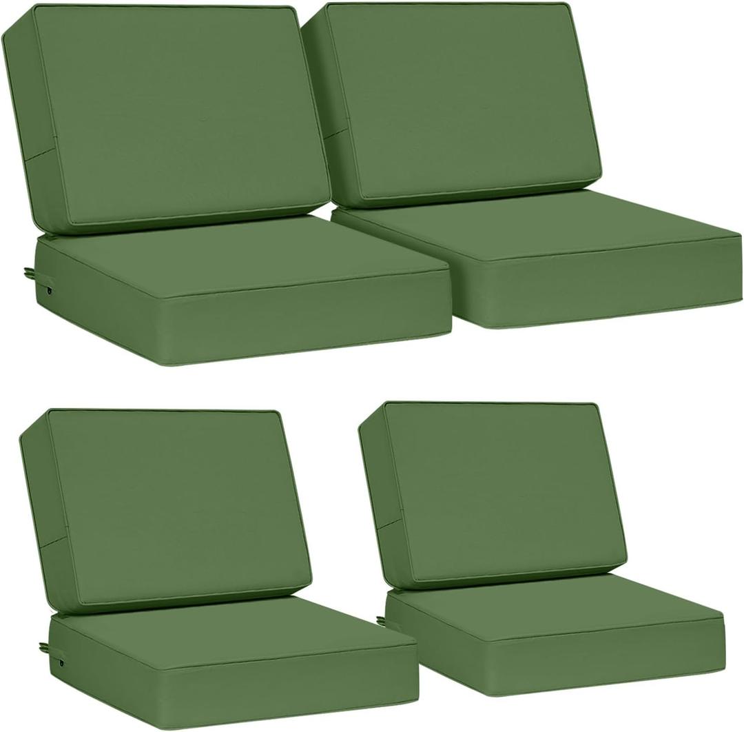 AAAAAcessories Outdoor Deep Seat Cushions, Foam Pillow, Waterproof, Fade-Resistant Patio Furniture Replacement Cushions, 24" x 24" x 5", Set of 4, Dark Moss Green (24x24-19'' Mid Back-4 Count)