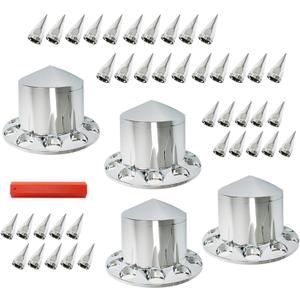 Chrome 4 Rear Wheel Cover Hub Cover with 33mm Spiked Removable Nut Covers Replacement for Semi Truck