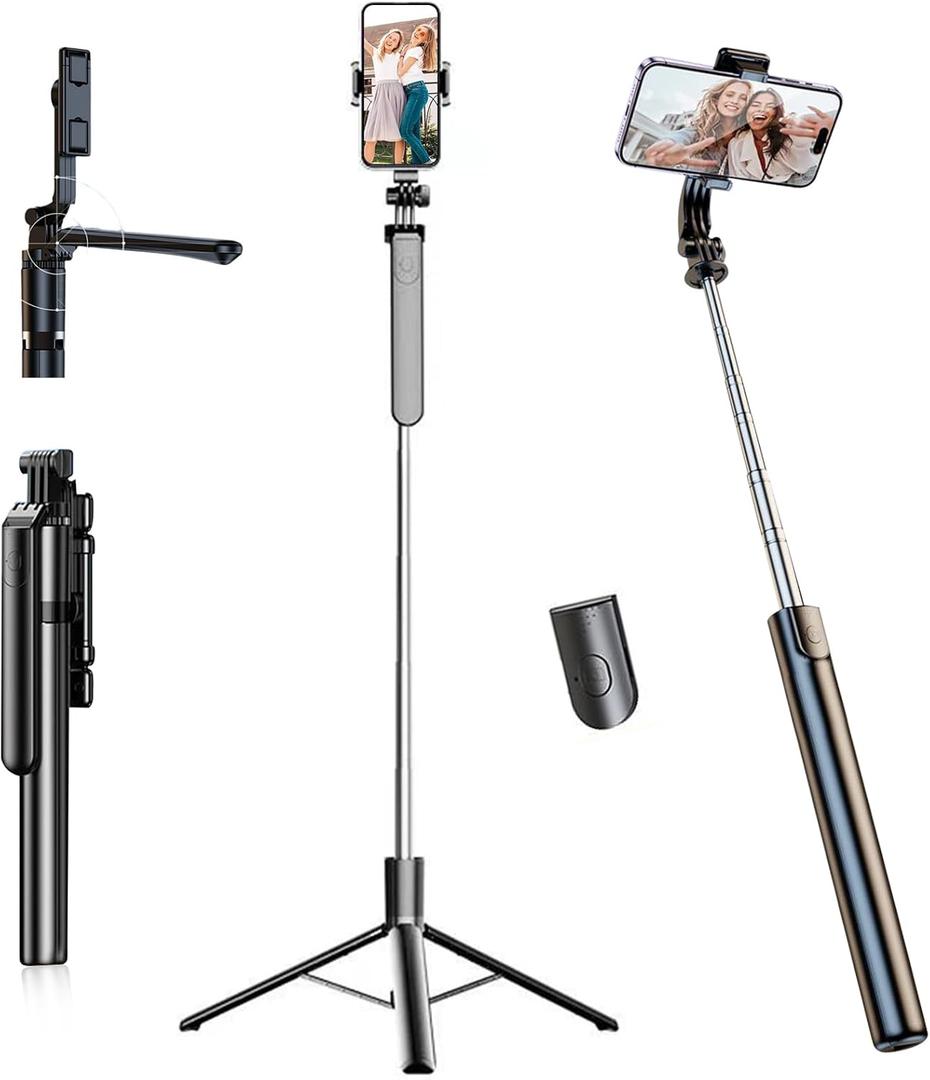 67'' Phone Tripod & Selfie Stick, Tripod for iPhone with Remote, 360 Rotation Phone Holder, Compatible with iPhone Android for Vlog/Live Stream/Video Recording (1.7 Black)