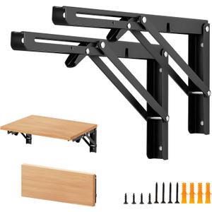 12 Inch Folding Shelf Brackets, 4 Pack (2 Pairs) Heavy Duty Metal Collapsible Wall-Mounted Brackets, Space-Saving DIY Foldable Shelf for Benches and Tables, Matte Black
