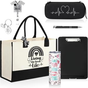 Sieral 7 Pcs Graduation Gifts for Women Nurse Appreciation Gifts Set Canvas Tote Bag Tumbler Keychain for Nursing