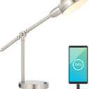 JONATHAN Y 20.25" Nickel Vintage Industrial Iron Adjustable Task Lamp with USB Charging Port for Office Desk, Metal Yellow Dome Shade, LED Bulb Included (JYL7123B)