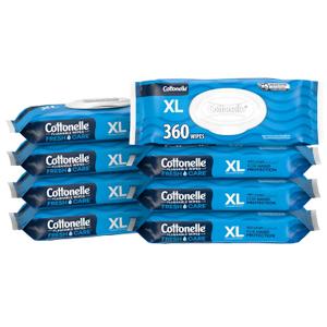 Cottonelle XL Flushable Wet Wipes, Adult Wipes Large, 8 Flip-Top Packs, 45 Wipes Per Pack (360 Total Wipes)