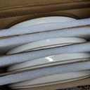 Famiware Nebula Plates and Bowls Sets for 4, 12 Pieces Stoneware Dinnerware Set, Microwave and Dishwasher Safe Dishes Set, Vanilla White with Brown Rim