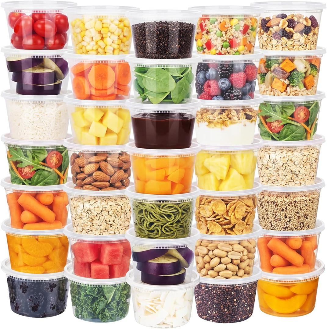  Clear Plastic Food Storage Containers with Lids, Stackable Round Deli Containers for Meal