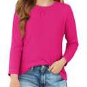 Haloumoning Girls Long Sleeve Tees Kids Casual Crewneck Pleated T Shirts Cute Fall Tops 5-14 Years Rose Red