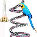65inch Cotton Bendable Rope(Plus 1 Set 3 Steel Bells) Perch Swing Bird Chew Toys Amazon Parrots Cage Toys with Bell Swing Climbing Standing Bungee Bird Toys for Large to Regular Size Birds