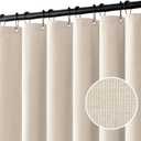 MIULEE Extra Long Linen Shower Curtain 82 Inches Long with 12 Metal Hooks Washable Heavy Beige Fabric Shower Curtain Set Waterproof Neutral Thick Cloth Shower Curtain for Bathroom Hotel Bathtub,Cream