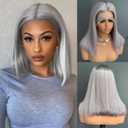 10 inch Bob Wig Human Hair, 13 * 4 HD Lace Front Wigs, Glueless & Pre Plucked Human Hair Bob Wig with Baby Hair, 180% Density Bob Wigs for Woman (Grey)