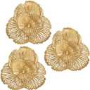 DILATATA 3 Pcs Metal Flower Wall Art Set 10 Inch Rustic Modern Floral Sculpture 3D Metal Flower Wall Hanging Accent for Indoor Living Room Bedroom Kitchen Bathroom Garden Patio Decor - Gold