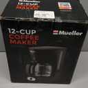 Mueller 12-Cup Drip Coffee Maker - Borosilicate Carafe, Auto-Off, Reusable Filter, Anti-Drip, Keep-Warm Function, Clear Water Level Window Coffee Machine, Kitchen Essentials & Accessories (Black)