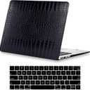 KEROM Compatible with Crocodile MacBook Pro 13 Inch Case 2025-2016 M2 M1 A2338 A2289 A2251 A2159 A1989 A1706 A1708, Textured Aligator Skin Snakeskin PU Leather Hardshell & Keyboard Cover, Black
