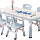 Kids Table and Chair Set for Toddlers - Adjustable Activity Center with Non-Slip Legs & Graffiti-Proof Surface Ages 3-12 (Woodbluegray)