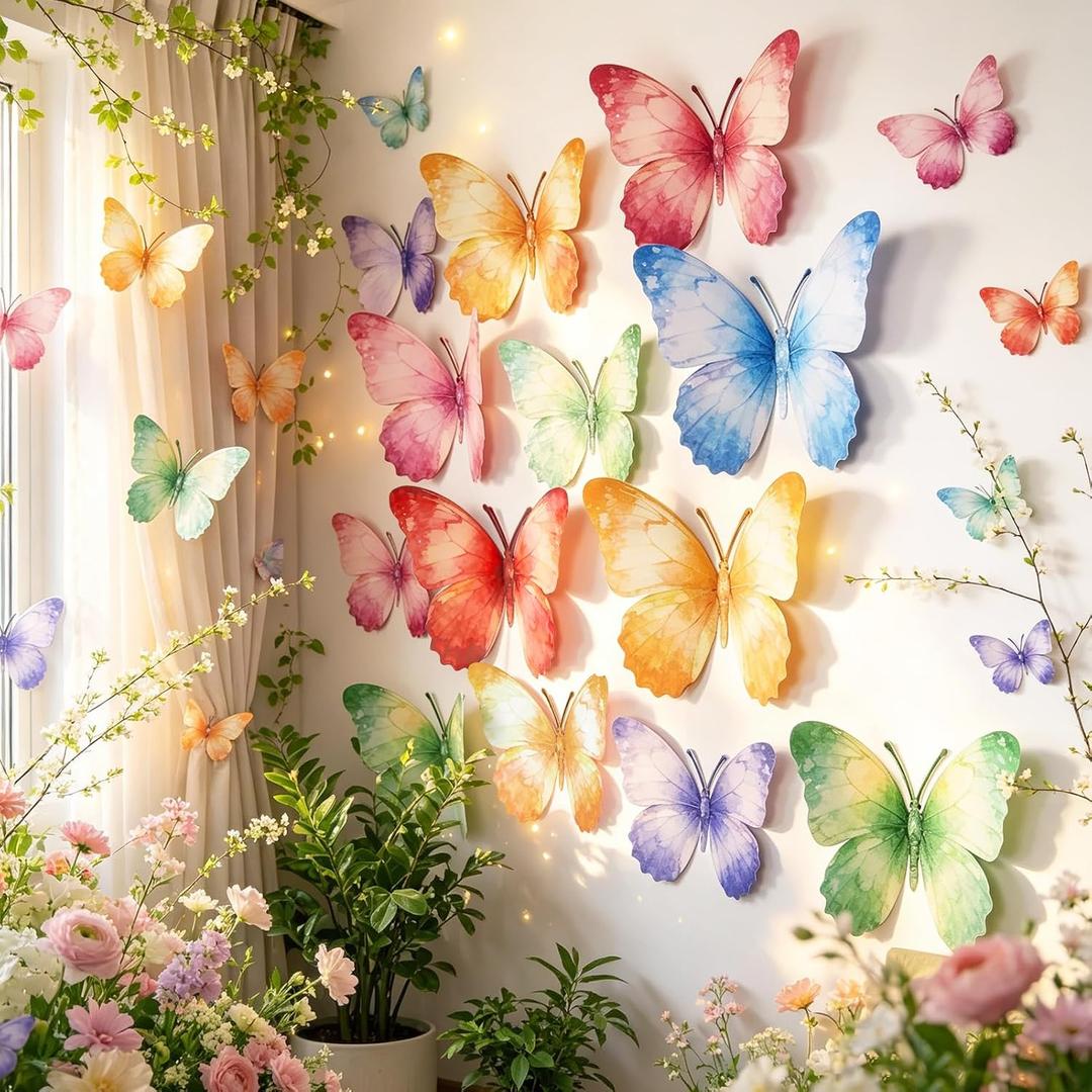 OBBOLO 24 Pcs Large Butterfly Decorations, 3D Hanging Butterfly Decorations, 2 Sizes Pastel Paper Butterfly Wall Decor for Birthday, Baby Shower, Wedding, Classroom Decoration, Paper Flower Decor