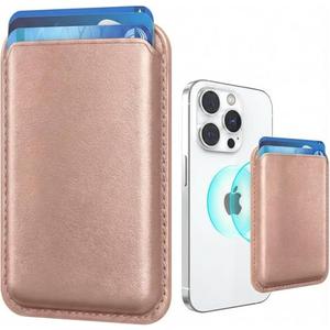 KRTALS Stronger Magnetic RFID Leather Mag-Safe Card Holder for iPhone 17 Series, Mag-Safe Accessories Stick on Series of iPhone 17/16/15/14/13/12 and Pro/Promax, Rose Gold