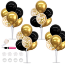 TONIFUL 4 Set Black Gold Balloon Centerpieces for Table,Balloon Stand Kit for Black Gold Party Decor 40th 50th 60th 70th Birthday Decorations Anniversary Graduation Decorations 2026 New Year Eve