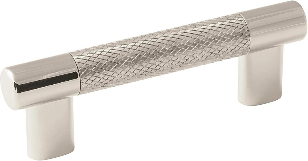 Amerock | Cabinet Pull | Polished Nickel/Stainless Steel | 3inch & 3-3/4 inch (76mm & 96 mm) Center to Center | Esquire | 1 Pack | Drawer Pull | Drawer Handle | Cabinet Hardware