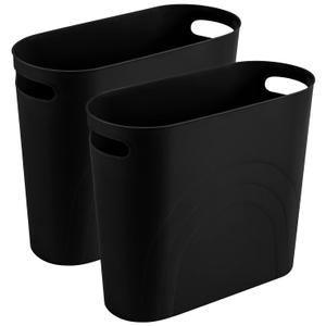 rejomiik Small Trash Can, Slim Garbage Can Plastic Waste Basket with Handles 3.5 Gallon Container Bin for Narrow Spaces Bathroom, Bedroom, Kitchen, Office at Home, 2 Pack Black
