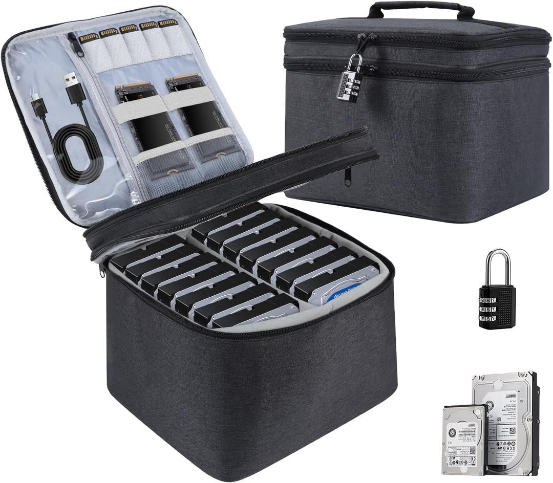 Hard Drive Case for 3.5 inch HDD Portable External Hard Drive Protective Box Storage Case with Lock Shockproof and Dust Proof Storage Box,Black