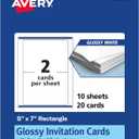 Avery Printable Rectangle Cards, Sure Feed Technology, 5" x 7", Glossy White Cardstock, Laser/Inkjet Printable, 20 Total, Great for Invitations and Thank You Messages