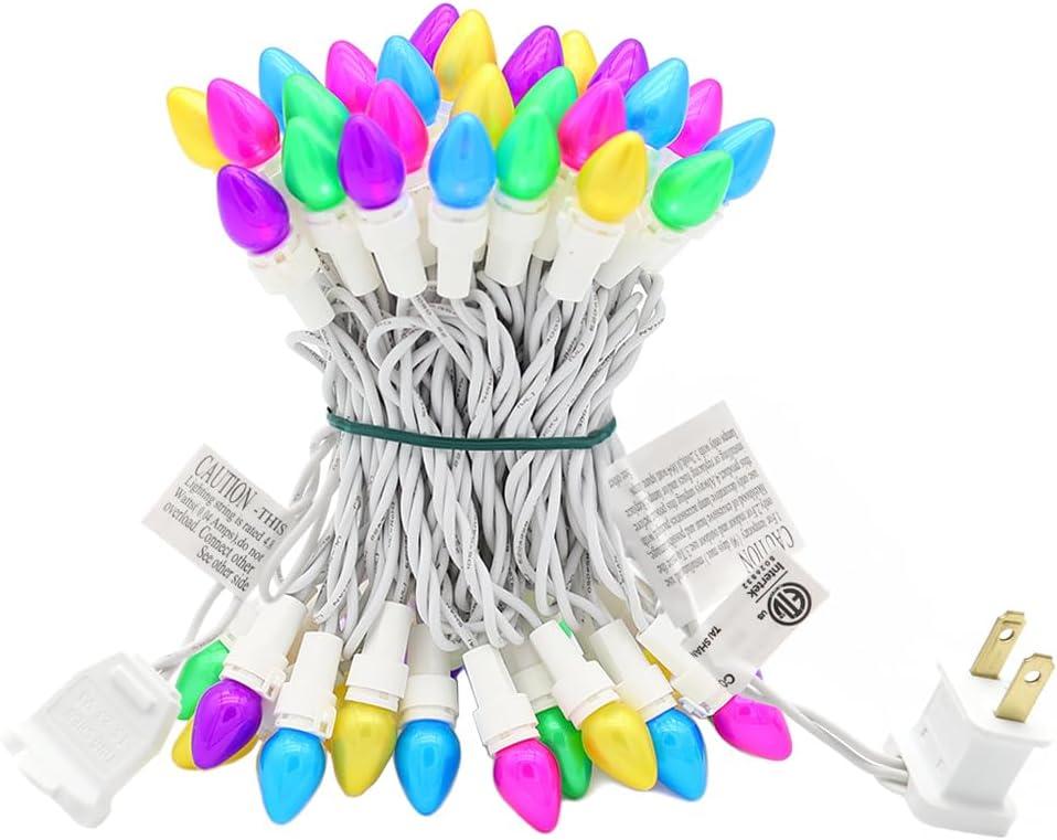 Easter String Lights LED Multi Color Glass C3 Lights 50 Count Easter Pastel Light 120V ETL Certified Connectable Outdoor String Light White Wire for Party Patio Home (Pink Blue Green Yellow Purple)