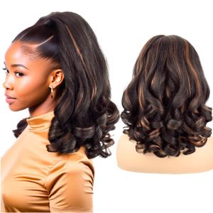Long Curly Drawstring Ponytail for Women 18inch Dark Brown with Highlights Loose Curly Ends Yaki Straight Drawstring Ponytail Synthetic Curly Yaki Pony Tail Hairpieces for Daily Use(4H30)