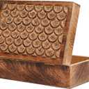 Carved Scallop Mango Wood Box with Lid - Medium Burnt Large Wooden Box - Handmade Decorative Box with Lid for Use As Memory Box, Keepsake Box, Photo Storage Box, and more - 9 x 6 x 3.5