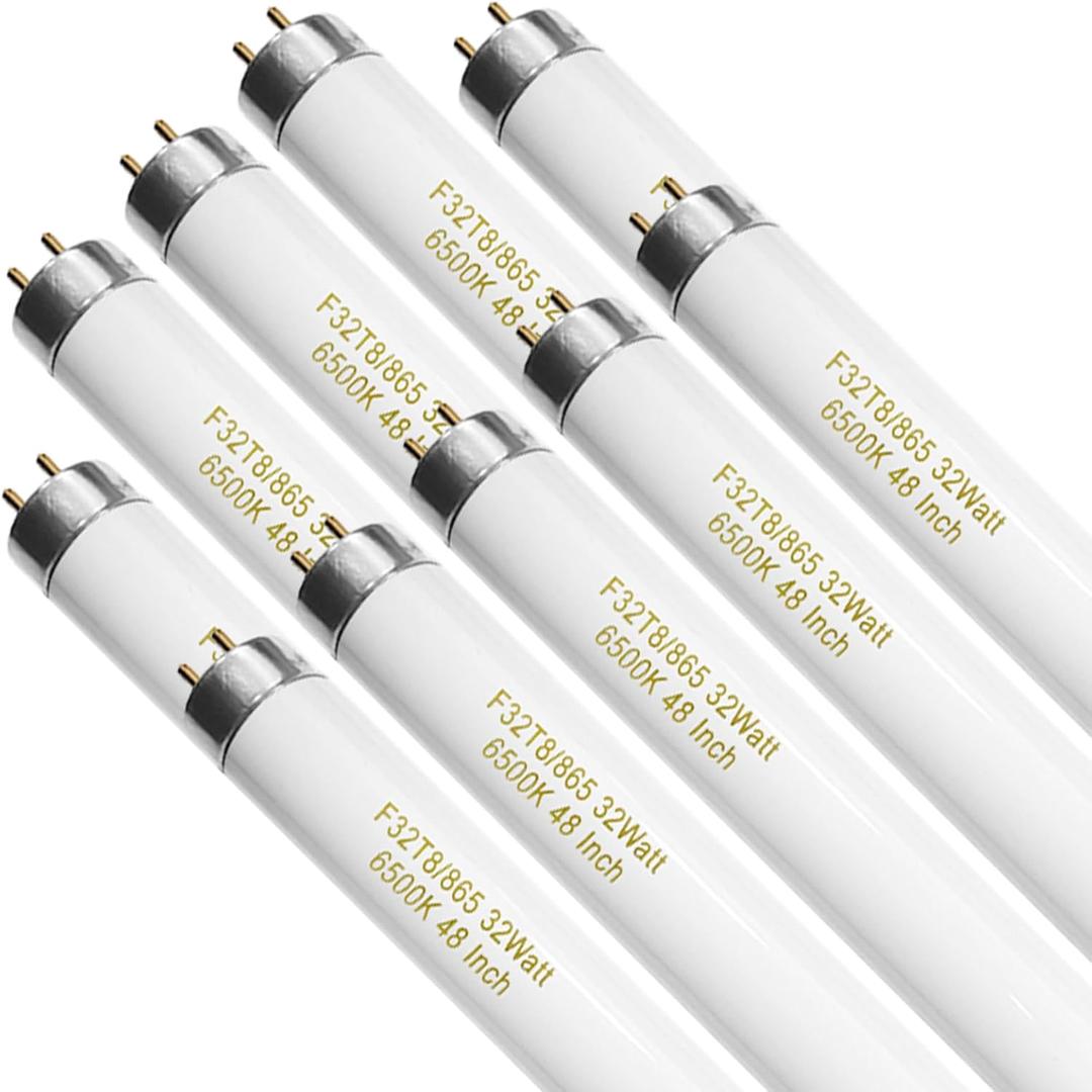 Konideke 10 Pack, F32T8/865 Fluorescent Light Bulb 48 Inch Daylight 32 Watt, T8 Fluorescent Bulb 4 Foot, 2800 Lumens G13 Medium 6500K Bi-Pin Base