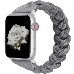 Wearlizer Stretchy Braided Band Compatible with Apple Watch Bands Women 38mm 40mm 41mm 42mm 44mm 45mm 46mm 49mm Slim Elastic Solo Loop Strap Woven for iWatch Series 11 10 9 8 7 6 5 4 3 SE/Ultra 3 2 1 (Grey)