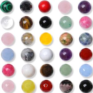 Natural Stone Beads 100pcs 8mm Round Stone Beading Loose Color Mixed DIY Smooth Beads for Bracelet Necklace Earrings Making (25 Material-8mm)
