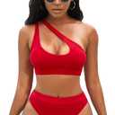 NAFLEAP One Shoulder Cutout Bikini Set for Women High Waisted Bottom Swimsuit Two Piece Bathing Suit (Large, 1-red)