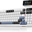 RedThunder K95 Wireless Mechanical Keyboard, TFT Screen & Knob, Tri-Mode BT5.0/2.4GHz/USB-C Hot Swappable Custom, Pre-lubed Linear Switches, Gasket Structure, RGB Gaming Keyboard, Snowy White-Blue