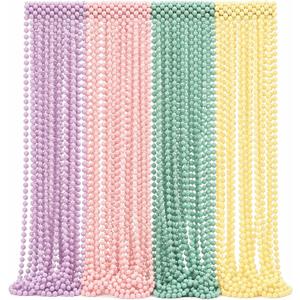 48 Pcs Easter Bead Necklaces Pastel Beads Necklace Accessory Set Macaron Mix Color Dress up Accessories Parade Throws Bulk for Spring Easter Birthday Bridal Shower Party Favor Supplies