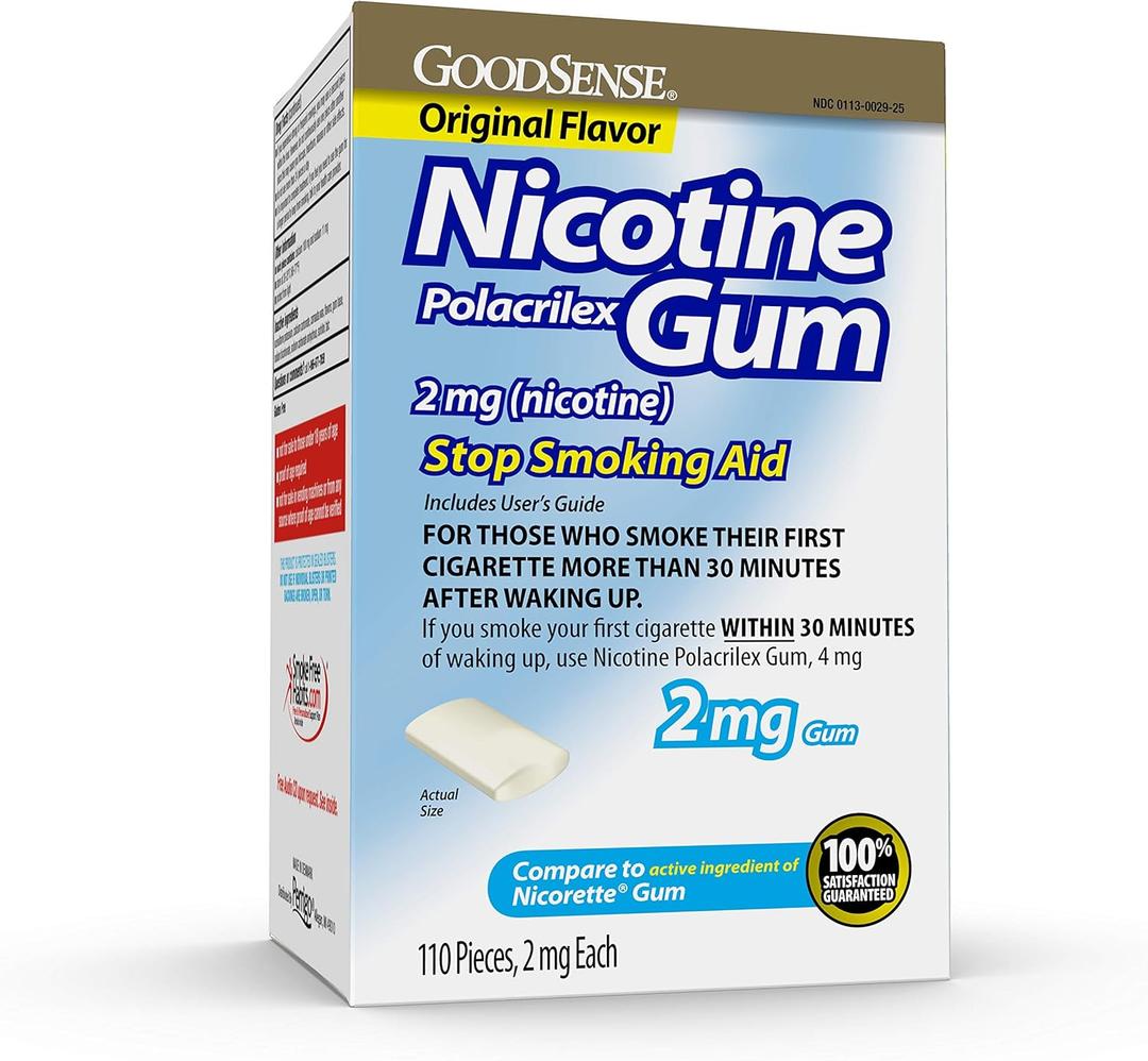 Good Sense Nicotine Polacrilex Uncoated Gum 2 mg, White Original, 110 Count. Best Buy: 06/2026