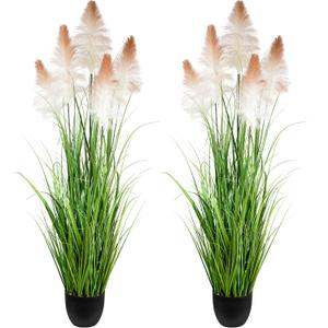 Vlorart 2 Pack Artificial 60" Greenery Floor Plants with Reed Flowers, Tall Fake Plant Potted, Faux Pampas Grass Plants for House Decorations, Lobby, Wedding, Garden Indoor Outdoor(Red Gradient)
