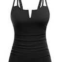 Women Tankini Bathing Suit Top - Ruched Tummy Control Swimsuit Top Modest Swim Tank Top Only No Bottom 2025 L