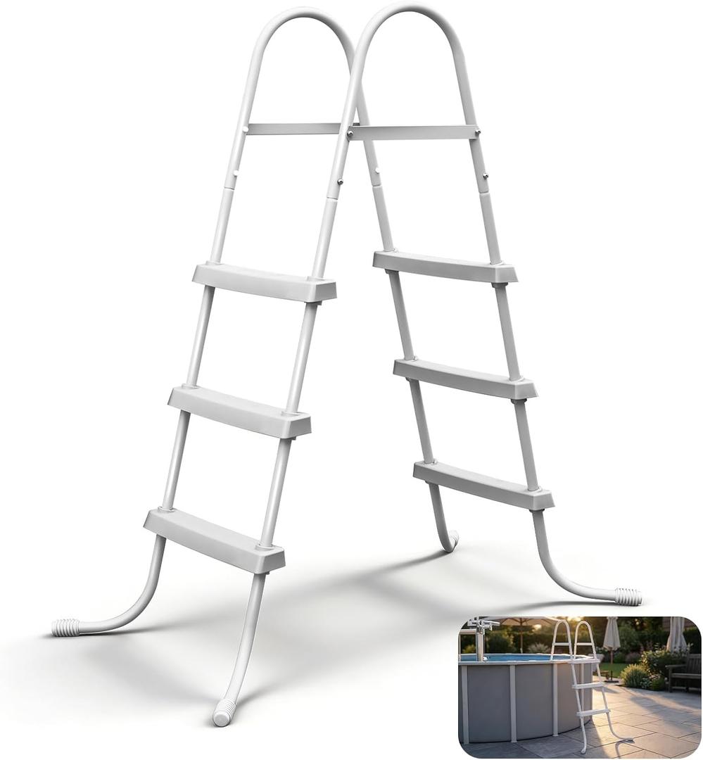 Above Ground Pool Ladder, 42'' Pool Ladder, Swimming Pool Frame Ladder, 3-Steps, Suitable for Pools up 42 Inches deep Above Ground,Anti Slip Feet & Wide Steps