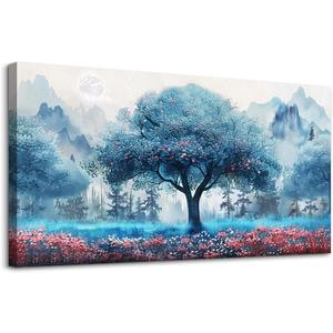 MHARTK66 Canvas Wall Art For Living Room & Bedroom Decor - Blue Tree Landscape - 40"X20" Ready To Hang