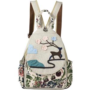 Handmade Canvas Mini Backpack for Women, Cute Convertible Travel Backpack Purse, 3D Panda Decoration Lightweight Compact Boho Canvas Daypack