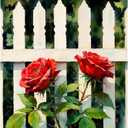 Rose Garden Fence Paint by Numbers Kit for Adults DIY Two Red Roses on White Fence Painting on Canvas 16x20 Inch, Acrylic Paint Set, Suitable for Beginners,Art for Home Decoration or Gifts