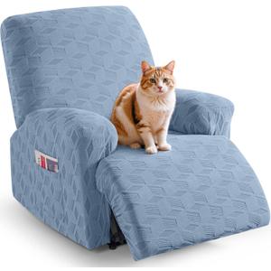 TAOCOCO Oversized Recliner Cover Stretch Recliner Chair Covers, Jacquard Reclining Chair Cover, Furniture Protector Sofa Slipcovers Couch Covers with Elastic Bottom for Kids, Pets (Light Blue) (1 XL Seater)
