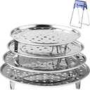 Round Stainless Steel Steamer Rack 7.6" 8.5" 9.33" 10.23" Inch Diameter Steaming Rack Stand Canner Canning Racks Stock Pot Steaming Tray Pressure Cooker Cooking Toast Bread Salad Baking (4 Pack)