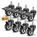 HOLKIE Stem Caster Wheels 2 inch Total Casters Set of 4, Threaded Stem 3/8" -16 x 1 (Diameter 3/8", Length 1") Swivel Heavy Duty Castors Black 8 Pack (Black-With Brake& No Brake-8pack)