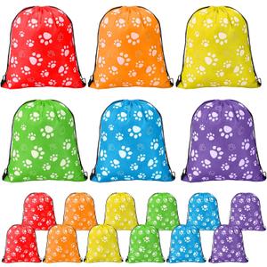 Blosssound 18 Pcs Large Paw Print Drawstring Backpack Cute Reusable Paw Bags 13.4 x 16.5 inch Puppy String Gift Bags for Puppy Party Supplies Birthday Party Decor